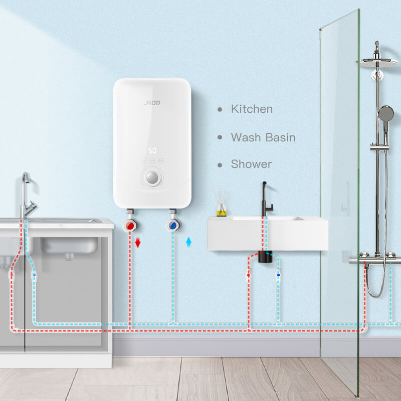 multiple water output options for a JNOD electric water heating solution for residential spaces 01