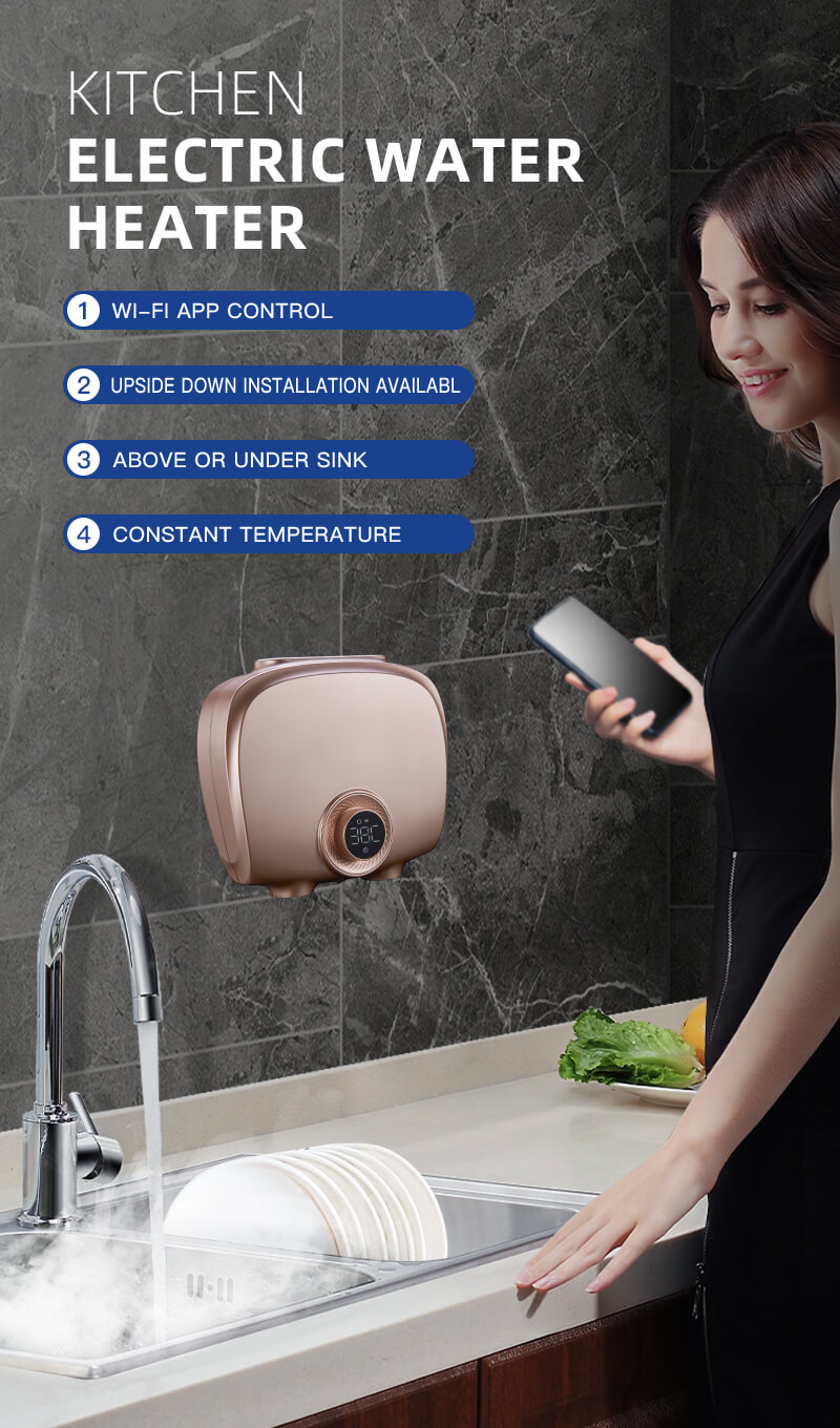 smart features of a copper JNOD electric sink water heater 01