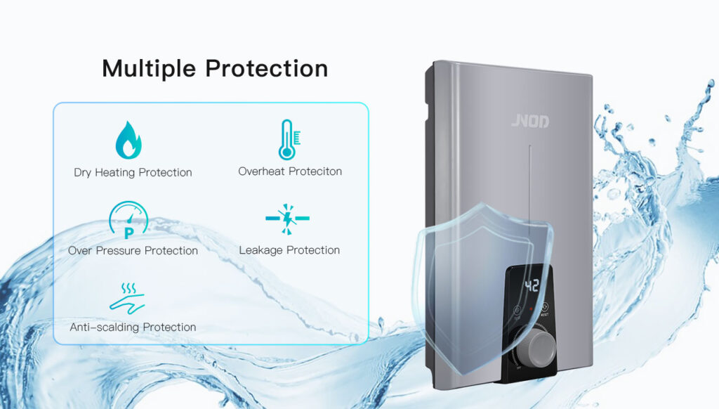 JNOD QA-K Series water electric heater with stepless knob switch for constant hot water flow.