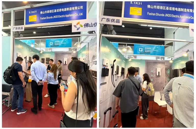 JNOD booth at 139th Canton Fair showing instant electric water heater display